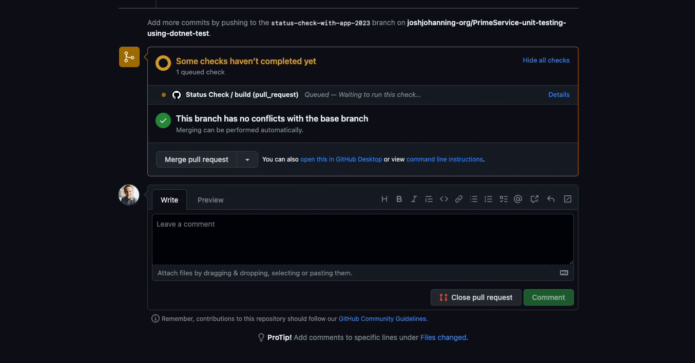 Example of Status Checks in a Pull Request