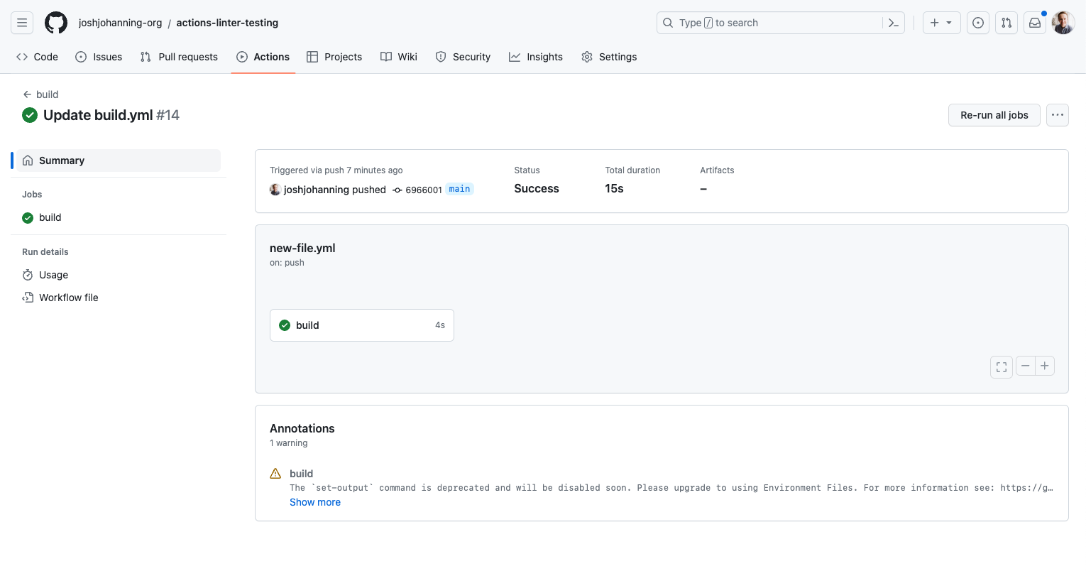 Deprecated workflow command in GitHub Actions