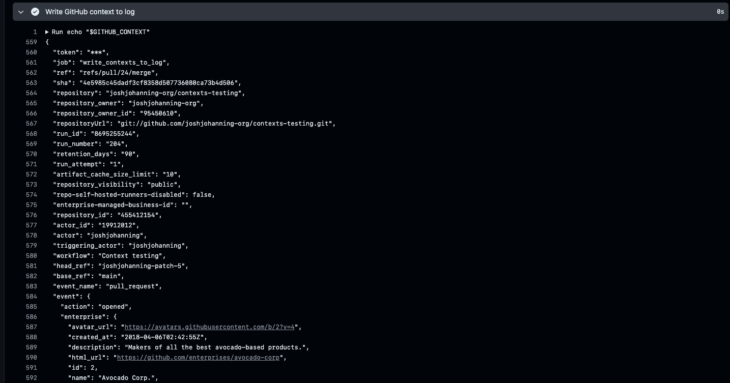 Printing the GitHub context