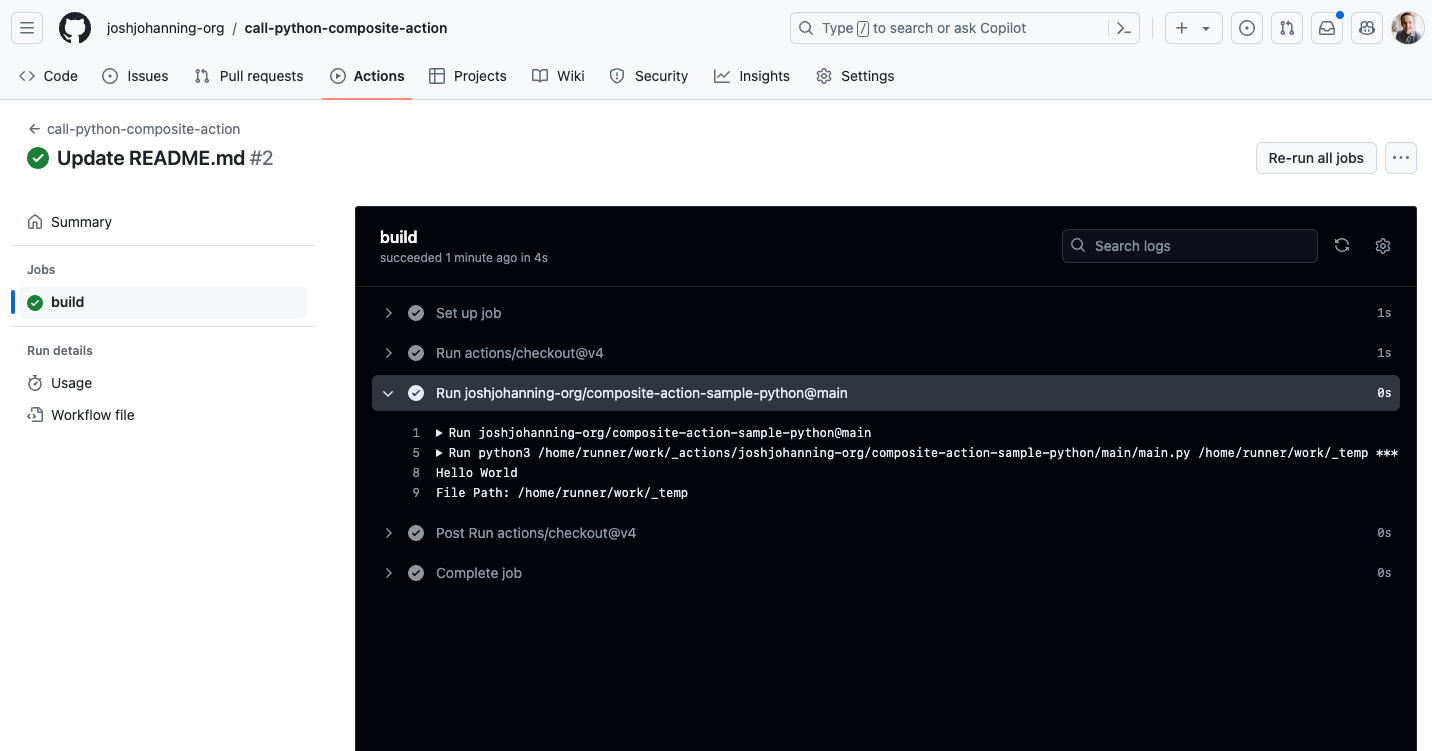 A composite action in GitHub Actions written in Python
